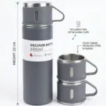 ⁦زجاجة حرارية ستانلس ستيل 500 مل مع كوبين للشرب – ترمس قهوة وشاي يحافظ على الحرارة والبرودة⁩ - الصورة ⁦2⁩