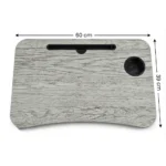 ⁦ترابيزة لاب توب محمولة لون رمادي خشبي 60×39 سم بفتحة موبايل وحامل كوب⁩ - الصورة ⁦2⁩