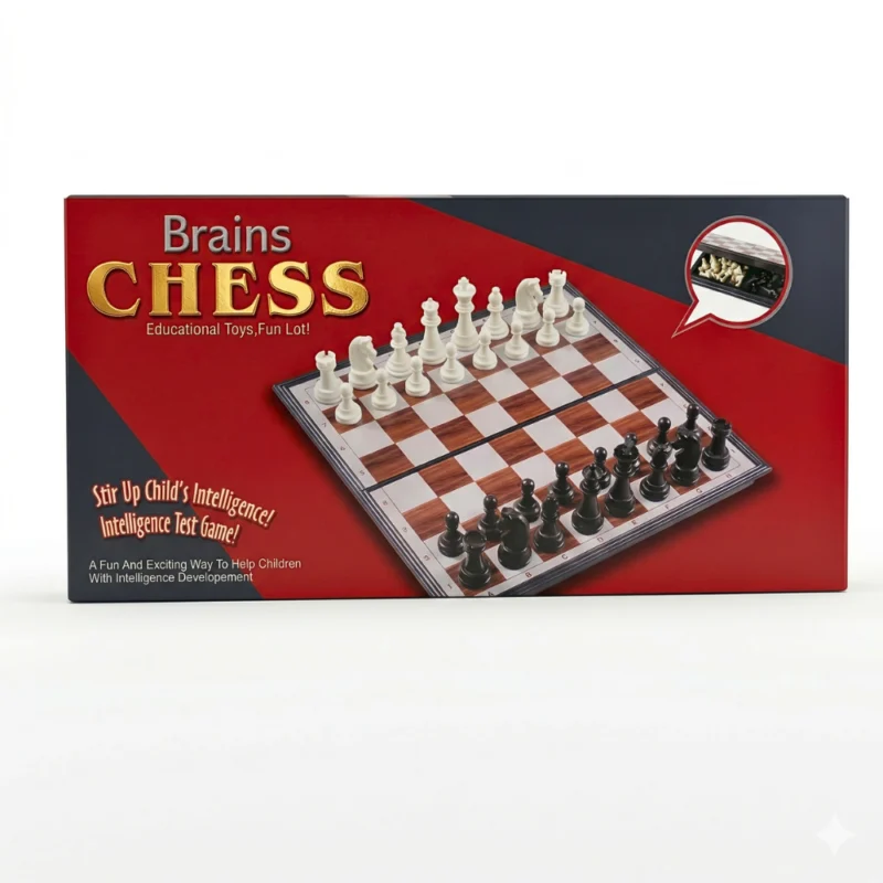 شطرنج صغير بلاستيك قابل للطي مع تخزين داخلي – لعبة شطرنج تعليمية محمولة (حجم 21×21 سم)