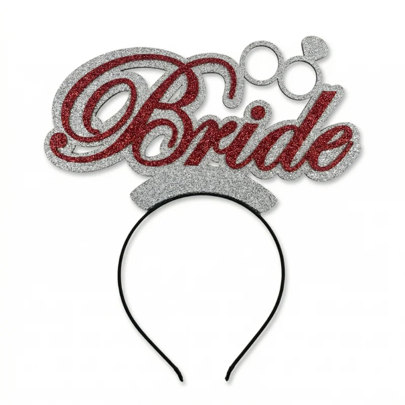 هيد باند Bride أحمر وفضي جليتر 1 قطعة – طوق عروسة أنيق لحفلات الخطوبة وتوديع العزوبية