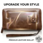 ⁦محفظة يد جلد بني رجالي – حجم 22×12 سم – تصميم أنيق بسحاب وحزام يد⁩ - الصورة ⁦2⁩