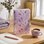 ⁦نوت بوك تصميم زهور بنفسجي أنيق مقاس 19×12.5 سم بقفل معدني⁩ - الصورة ⁦3⁩