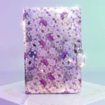 ⁦نوت بوك تصميم زهور بنفسجي أنيق مقاس 19×12.5 سم بقفل معدني⁩ - الصورة ⁦4⁩