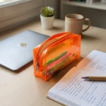 مقلمة شفافة برتقالى بلاستيك مقاومة للماء – شنطة أقلام عملية بسحاب (20×8×3 سم) - الصورة 3