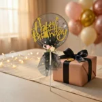 زينة كيك Happy Birthday ذهبي بتصميم أسود أنيق 21 سم – توبر احترافي للحفلات - الصورة 4