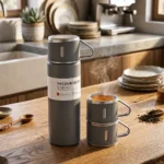 ⁦زجاجة حرارية ستانلس ستيل 500 مل مع كوبين للشرب – ترمس قهوة وشاي يحافظ على الحرارة والبرودة⁩ - الصورة ⁦5⁩