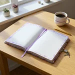 ⁦نوت بوك تصميم زهور بنفسجي أنيق مقاس 19×12.5 سم بقفل معدني⁩ - الصورة ⁦5⁩