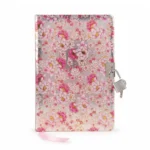 نوت بوك هارد كوفر تصميم زهور وردي أنيق مقاس 19×12.5 سم بقفل ومفتاح