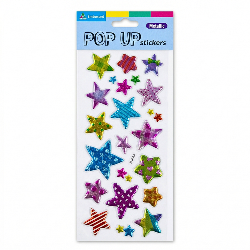 Untitled design (22) استيكرز نجوم ثلاثية الأبعاد Metallic POP UP (25 قطعة) – ملصقات كيوت لامعة للأطفال والأنشطة الفنية