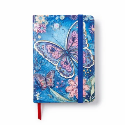 نوت بوك هارد كوفر صغيرة تصميم فراشات ملونة مقاس 10.5×7.5 سم برباط مطاطي