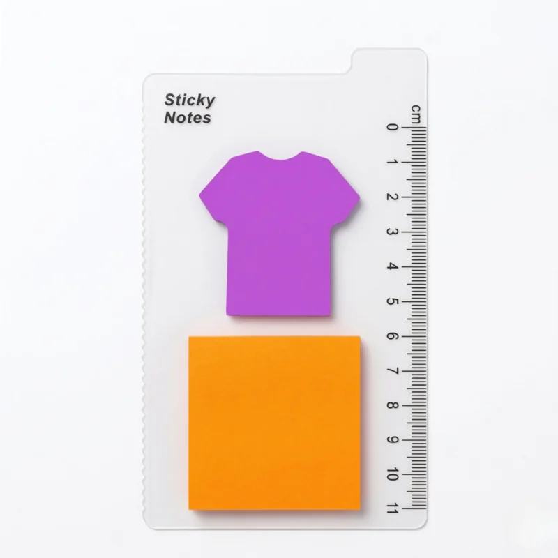 ملاحظات لاصقة ملونة مع مسطرة – ستيكي نوت شكل تيشيرت + مربعات 5×5 سم لتنظيم الملاحظات