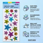 استيكرز نجوم ثلاثية الأبعاد Metallic POP UP (25 قطعة) – ملصقات كيوت لامعة للأطفال والأنشطة الفنية - الصورة 3