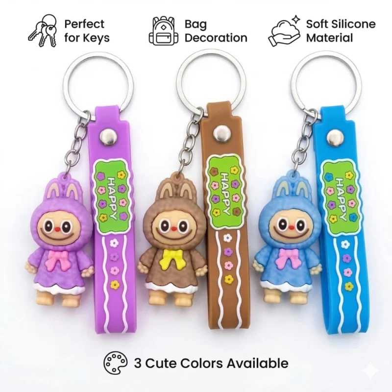 دلاية مفاتيح لابوبو Labubu سيليكون 10 سم – ميدالية مفاتيح وشنط بشخصية كرتونية لطيفة