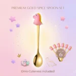 طقم ملاعق ديناصور للأطفال – 6 قطع ملاعق ذهبية بديكور ديناصور كيوت لتقديم الحلويات والمشروبات - الصورة 4