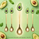 ⁦طقم ملاعق أفوكادو 6 قطع – ملاعق ذهبية بديكور Avocado كيوت لتقديم القهوة والحلويات⁩ - الصورة ⁦5⁩