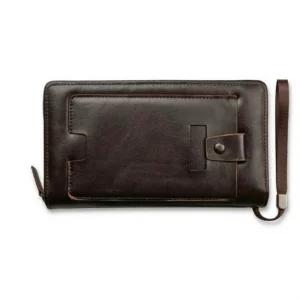 محفظة جلد بني داكن رجالي Zuolidaishu بسحاب وسوار يد – مقاس 22×12 سم