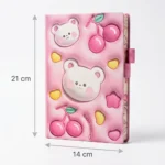 ⁦نوت بوك هارد كوفر تصميم كيوت دباديب وكرز مقاس 21×14 سم برباط مطاطي⁩ - الصورة ⁦2⁩