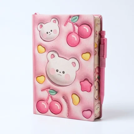 نوت بوك هارد كوفر تصميم كيوت دباديب وكرز مقاس 21×14 سم برباط مطاطي