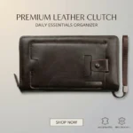 محفظة جلد بني داكن رجالي Zuolidaishu بسحاب وسوار يد – مقاس 22×12 سم - الصورة 4