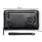 محفظة يد رجالي جلد اسود Zuolidaishu بسحاب وسوار يد – محفظة طويلة متعددة الجيوب مقاس 22×12 سم - الصورة 3