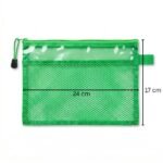 مقلمة شبك شفافة خضراء بسحاب مقاس 24 × 17 سم – حقيبة أقلام عملية للمدرسة والمكتب - الصورة 2