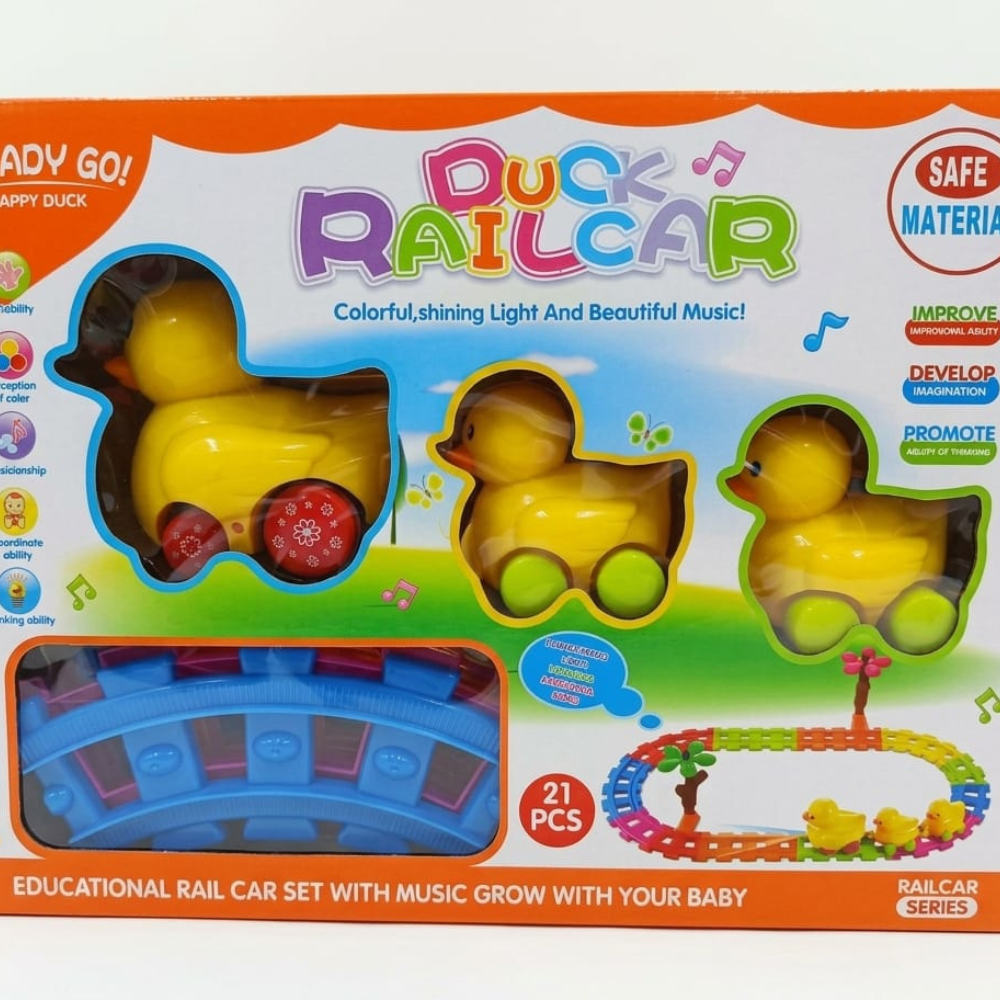 1 لعبة قطار البط للأطفال 21 قطعة بالموسيقى والإضاءة لتنمية المهارات والمرح