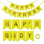 زينة عيد ميلاد Happy Birthday لون أصفر ليموني بكتابة ذهبية مقاس 200 × 18 سم
