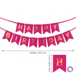 زينة عيد ميلاد Happy Birthday فوشيا بكتابة ذهبية – مقاس 200 × 18 سم - الصورة 2