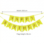 ⁦زينة عيد ميلاد Happy Birthday لون أصفر ليموني بكتابة ذهبية مقاس 200 × 18 سم⁩ - الصورة ⁦2⁩