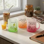 ⁦مج زجاج وردي متدرج 300 مل بعبارة مرحة ورسمة كرتونية⁩ - الصورة ⁦4⁩