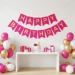 زينة عيد ميلاد Happy Birthday فوشيا بكتابة ذهبية – مقاس 200 × 18 سم - الصورة 3