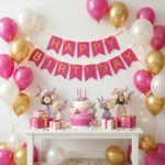 زينة عيد ميلاد Happy Birthday فوشيا بكتابة ذهبية – مقاس 200 × 18 سم - الصورة 4