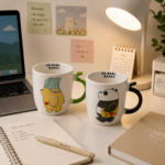 ⁦مج سيراميك We Bare Bears سعة 300 مل – كوب قهوة سيراميك برسومات كرتونية لطيفة ومقبض ملون للاستخدام اليومي⁩ - الصورة ⁦2⁩