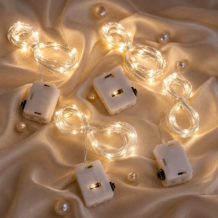 بيبي لايت LED بطول 1 متر بإضاءة وورم دافئة – سلك نحاسي مرن للديكور والتصوير والحفلات