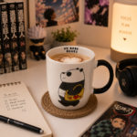 ⁦مج سيراميك We Bare Bears سعة 300 مل – كوب قهوة سيراميك برسومات كرتونية لطيفة ومقبض ملون للاستخدام اليومي⁩ - الصورة ⁦4⁩