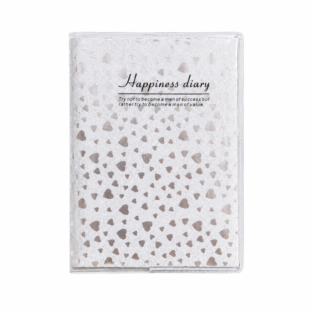 1 نوت هارد كفر Happiness Diary مقاس 12×9 سم – مفكرة جيب أنيقة بتصميم قلوب للكتابة اليومية وتدوين الملاحظات