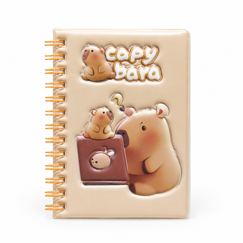 نوت سلك كابي بارا هارد كوفر بتصميم ثلاثي الأبعاد – دفتر ملاحظات Cute Capybara للدراسة والكتابة اليومية