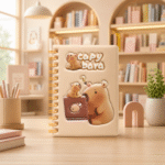 نوت سلك كابي بارا هارد كوفر بتصميم ثلاثي الأبعاد – دفتر ملاحظات Cute Capybara للدراسة والكتابة اليومية - الصورة 4