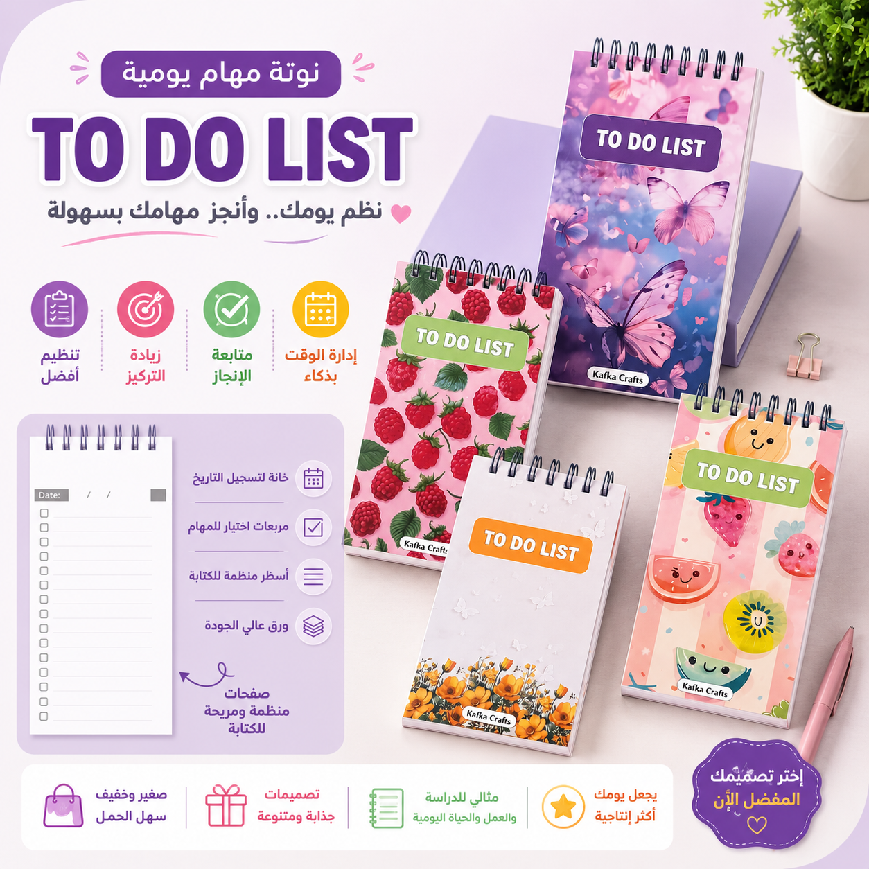 45641f72-398c-4bcf-817b-4201358b1b04 نوتة مهام يومية To Do List سلكية مقاس 16 × 9 سم لتنظيم الوقت والمهام اليومية