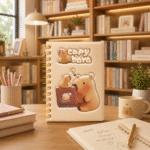 نوت سلك كابي بارا هارد كوفر بتصميم ثلاثي الأبعاد – دفتر ملاحظات Cute Capybara للدراسة والكتابة اليومية - الصورة 2