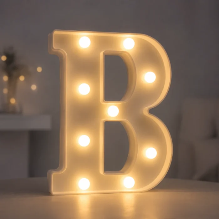 حرف B مضيء LED للديكور مقاس 21 سم – يعمل بالبطاريات بإضاءة دافئة