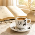 ⁦فنجان قهوة عبد الحليم حافظ أهواك 90 مل مع صحن بورسلين فاخر⁩ - الصورة ⁦7⁩