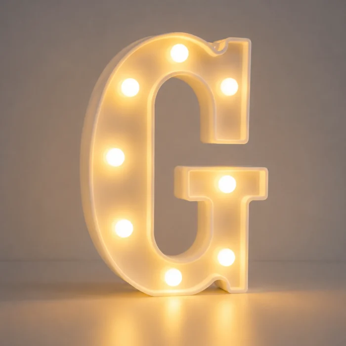 حرف G مضيء LED للديكور مقاس 21 سم – يعمل بالبطاريات بإضاءة دافئة