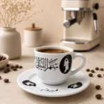 ⁦فنجان قهوة فيروز كوبليه سهر الليالي 90 مل مع صحن بورسلين فاخر⁩ - الصورة ⁦3⁩