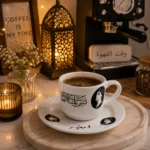 ⁦فنجان قهوة فيروز كوبليه نسم علينا الهوى 90 مل مع صحن بورسلين فاخر⁩ - الصورة ⁦3⁩