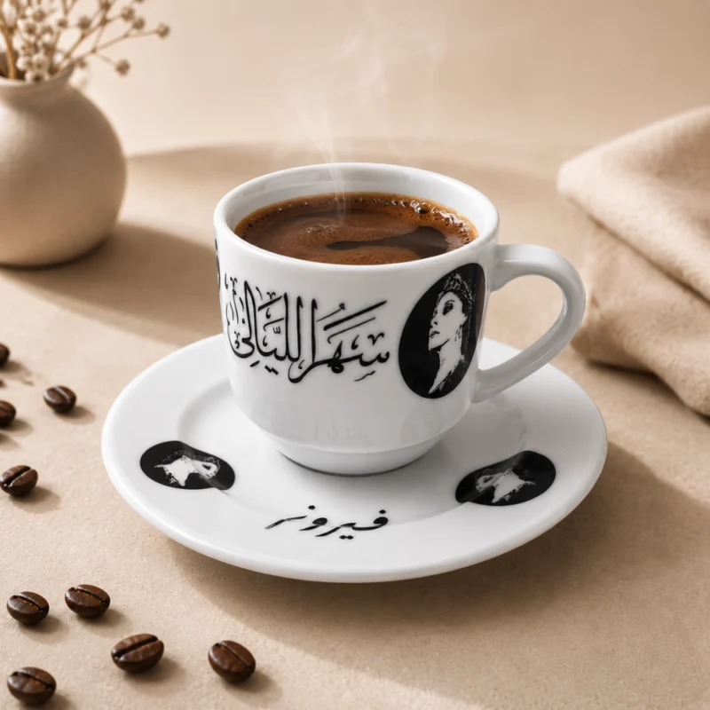 فنجان قهوة فيروز كوبليه سهر الليالي 90 مل مع صحن بورسلين فاخر