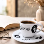 ⁦فنجان قهوة فيروز كوبليه شو كانت حلوة الليالي 90 مل مع صحن بورسلين فاخر⁩ - الصورة ⁦4⁩