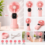 ⁦مروحة محمولة قابلة للشحن USB - الابعاد 18×9 سم - اللون بينك⁩ - الصورة ⁦4⁩