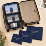 ⁦طقم منظمات سفر 6 قطع لتنظيم الملابس داخل الشنطة – Packing Cubes Set كحلي⁩ - الصورة ⁦3⁩