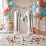 ⁦بالونات الحروف الإنجليزية الفاخرة – بالون حرف M فاكيوم فضي – مقاس 32 بوصة (86×82 سم) – يملأ بالهيليوم أو الهواء – زينة أعياد الميلاد والحفلات⁩ - الصورة ⁦4⁩